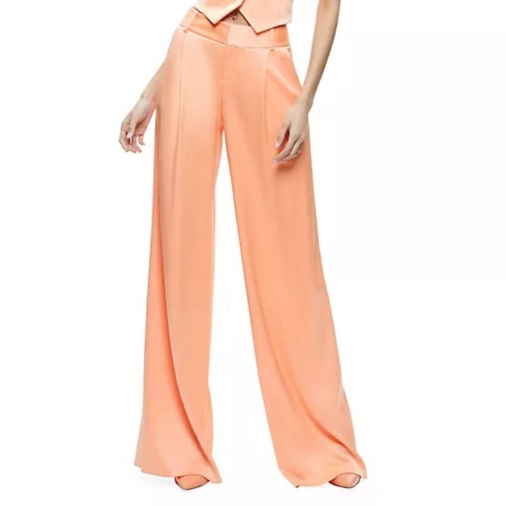 Alice + Olivia Eric Satin Low-Rise Pants in Coral Size 8